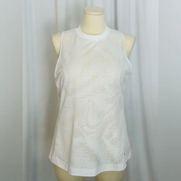 Adidas White Mesh Sleeveless Top with Triple Stripe Back (1049) - Picture 2 of 12